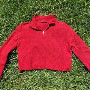 Brandy Melville Cropped Half Zip Mock Neck Sweater